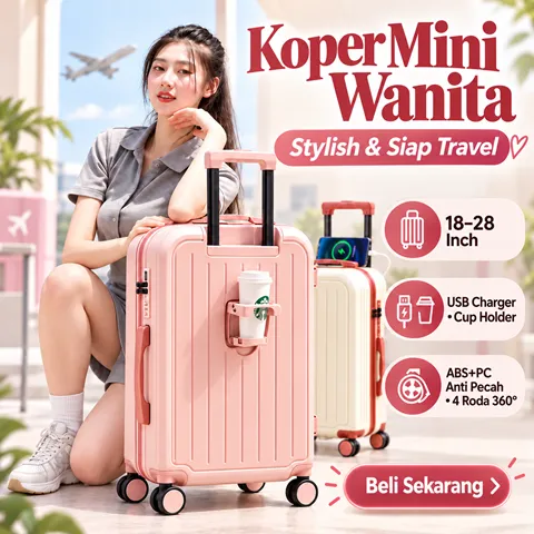 Laoshidaishu Koper mini wanita 18 Inch koper kabin USB charger 20 Inch Kapasitas besar 24 Inch koper cup holder 28 Inch