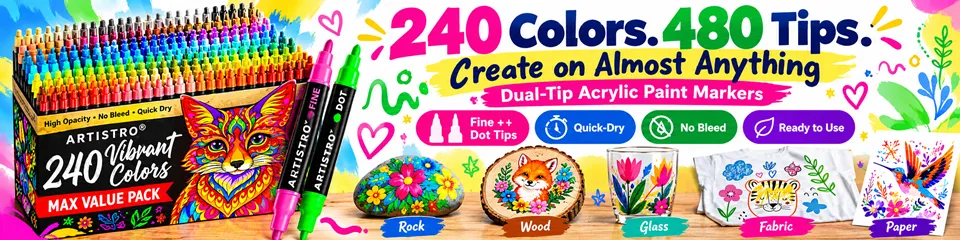 ARTISTRO 240 Dual-Tip Acrylic Paint Marker Pens