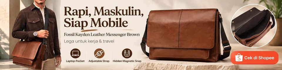 Fossil Kayden Leather Messenger Brown Tas Selempang Pria