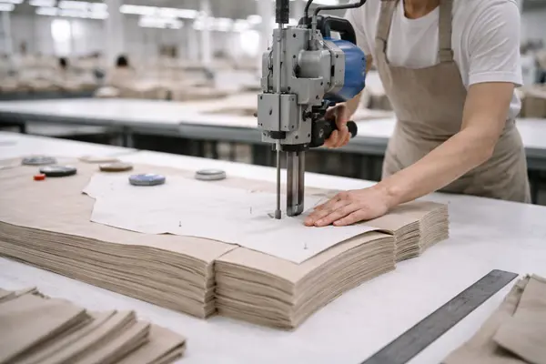 fabric cutting process in garment manufacturing factory