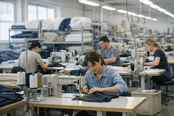 garment manufacturing process in clothing factory production line