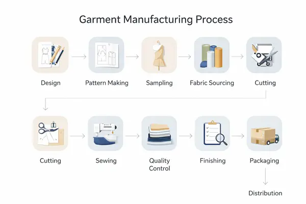 clothing production process flowchart from design to delivery
