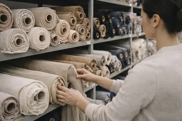fabric rolls selection in textile warehouse for garment production