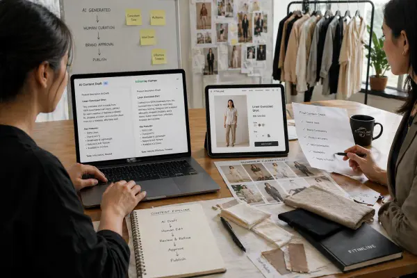 Human and AI collaboration in fashion content production workflow ensuring brand consistency