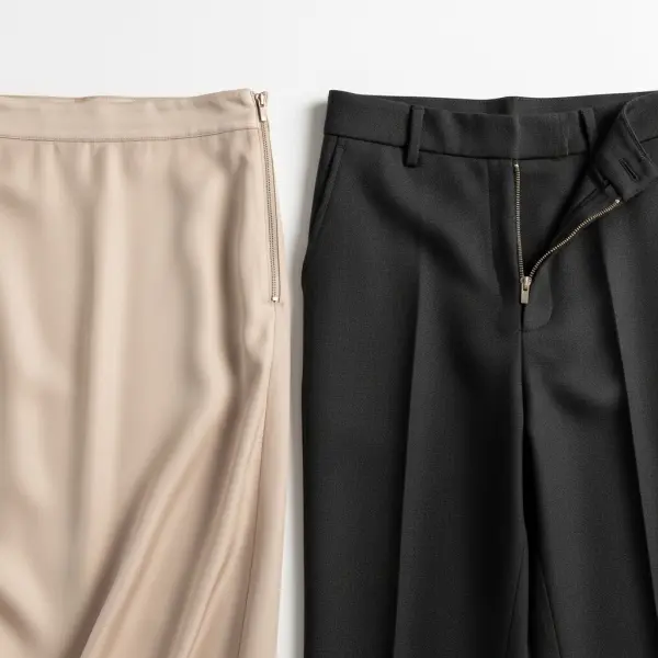 Perbandingan posisi resleting pada celana dan rok dengan zipper depan dan samping Perbandingan posisi resleting pada celana dan rok dengan zipper depan dan samping