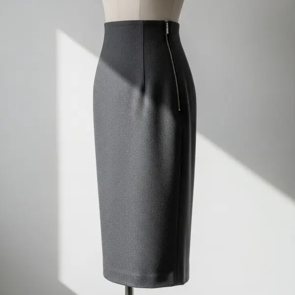 Detail side zipper pada rok pensil dengan tampilan siluet yang rapi Detail side zipper pada rok pensil dengan tampilan siluet yang rapi