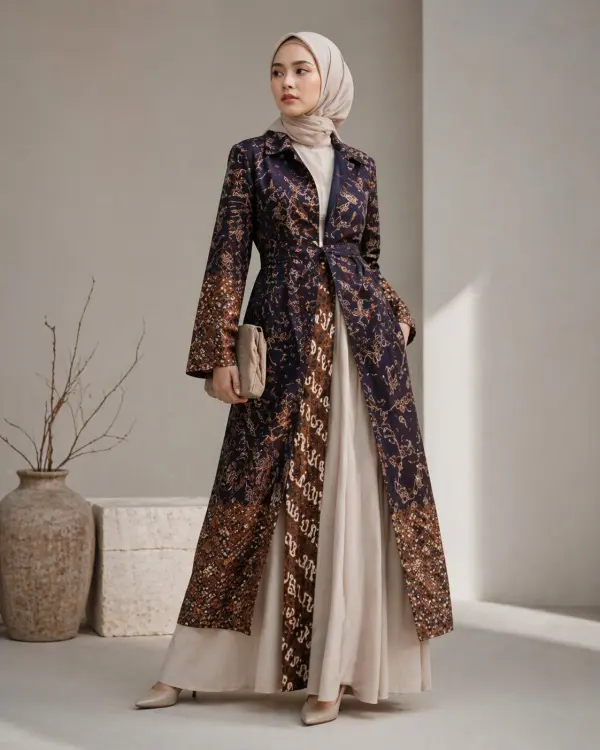 Modern modest fashion design using traditional Indonesian batik adapted for global market Modern modest fashion design using traditional Indonesian batik adapted for global market