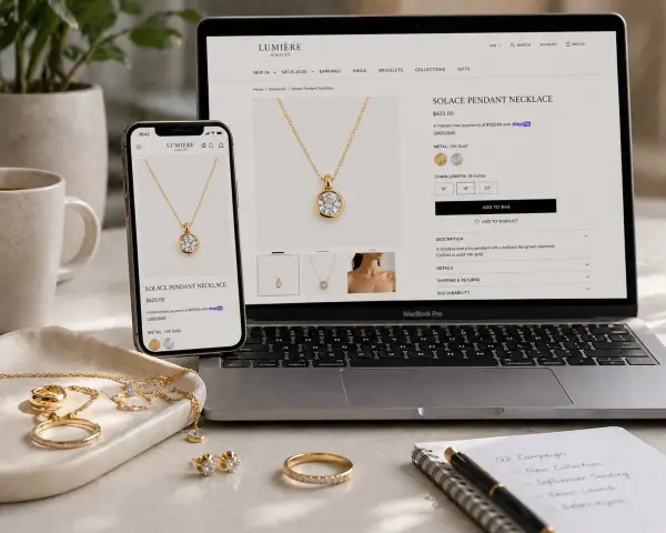 jewelry ecommerce product page with detailed specifications online shopping