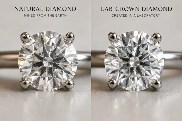 lab grown diamond vs natural diamond comparison jewelry close up