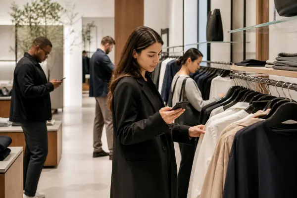 modern fashion consumers shopping while comparing products digitally in 2026 retail environment