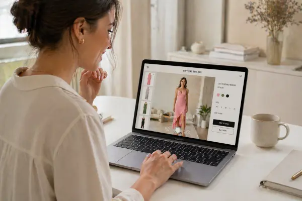 customer using virtual try-on to choose clothing before online purchase