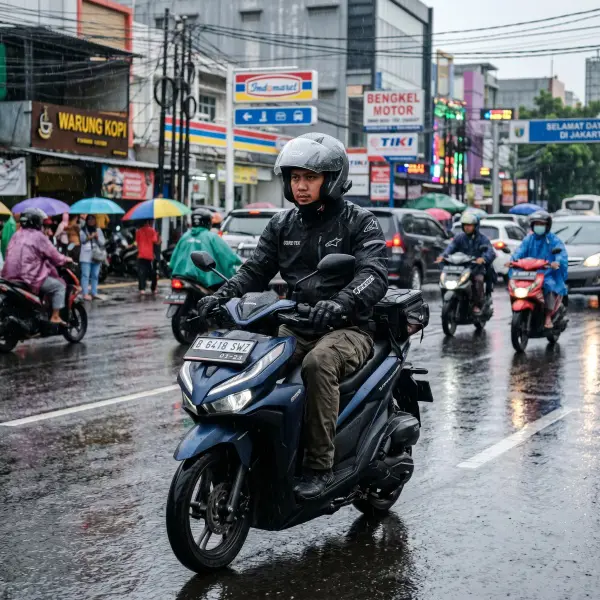 penggunaan jaket gore-tex untuk motoran saat hujan di Indonesia