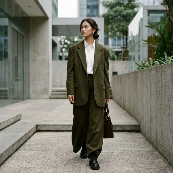 Outfit oversized tailoring modern dengan siluet relaxed