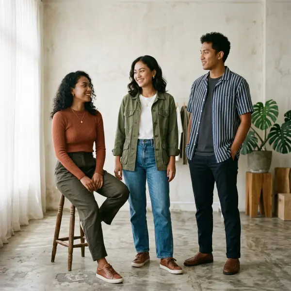 Pemotretan fashion dengan model tubuh beragam dan pencahayaan natural Pemotretan fashion dengan model tubuh beragam dan pencahayaan natural