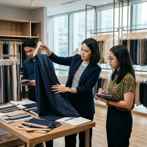 Tim sourcing memeriksa kain blazer formal breathable Tim sourcing memeriksa kain blazer formal breathable