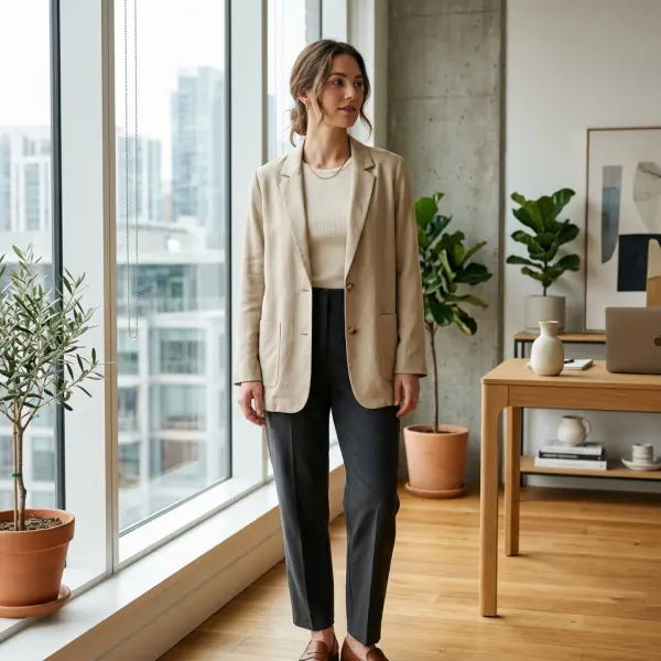 Blazer wanita lightweight berbahan tencel blend untuk acara indoor Blazer wanita lightweight berbahan tencel blend untuk acara indoor