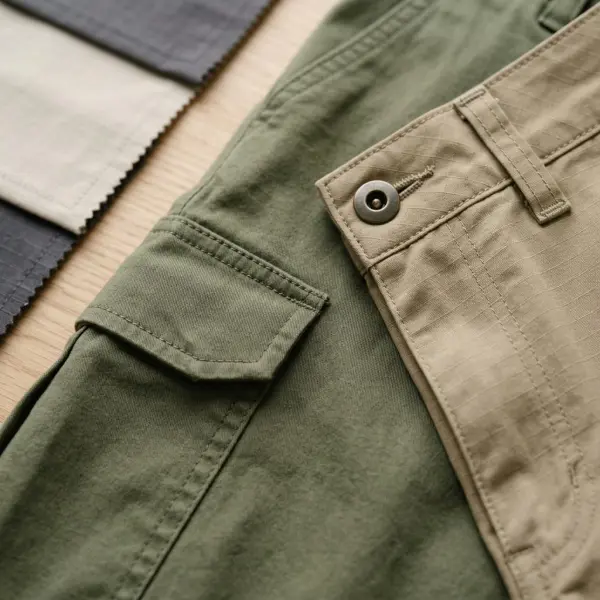 Tekstur bahan cargo pants ringan untuk iklim tropis