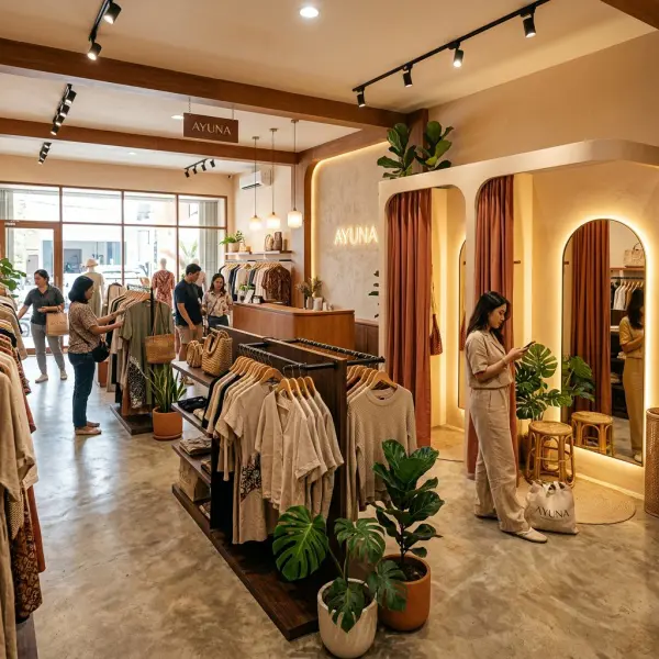 Interior toko fashion modern dengan desain fotogenik untuk media sosial Interior toko fashion modern dengan desain fotogenik untuk media sosial