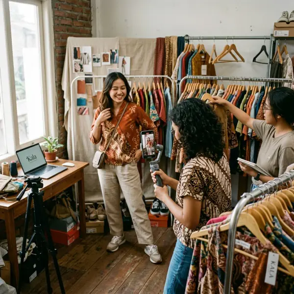 Tim brand fashion lokal membuat konten TikTok untuk promosi outfit Tim brand fashion lokal membuat konten TikTok untuk promosi outfit
