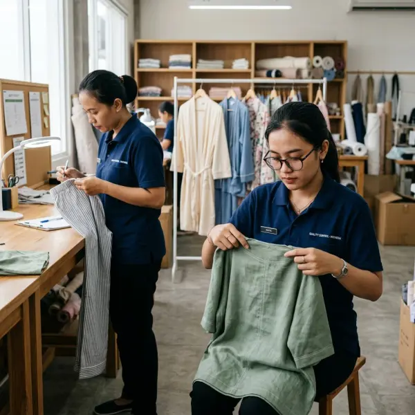 Tim quality control memeriksa kenyamanan pakaian rumahan