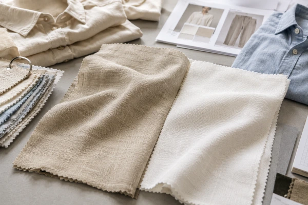 Linen and cotton fabric swatches compared for hot climate fashion product development Linen and cotton fabric swatches compared for hot climate fashion product development