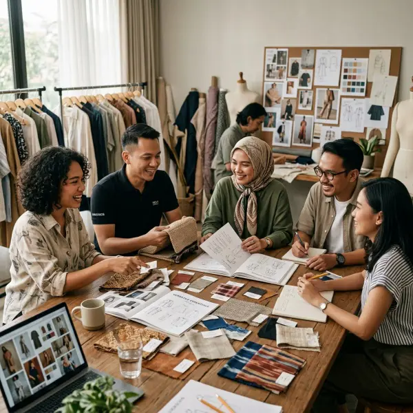 tim fashion lokal mendiskusikan strategi styling koleksi pakaian versatile