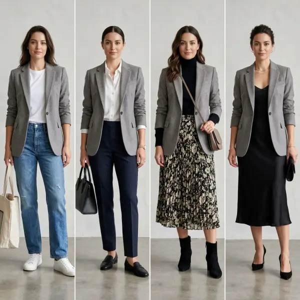 berbagai styling berbeda menggunakan satu blazer yang sama
