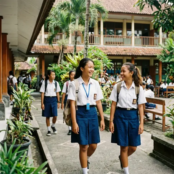 Anak sekolah Indonesia memakai seragam yang nyaman dan tidak gerah di cuaca panas Anak sekolah Indonesia memakai seragam yang nyaman dan tidak gerah di cuaca panas
