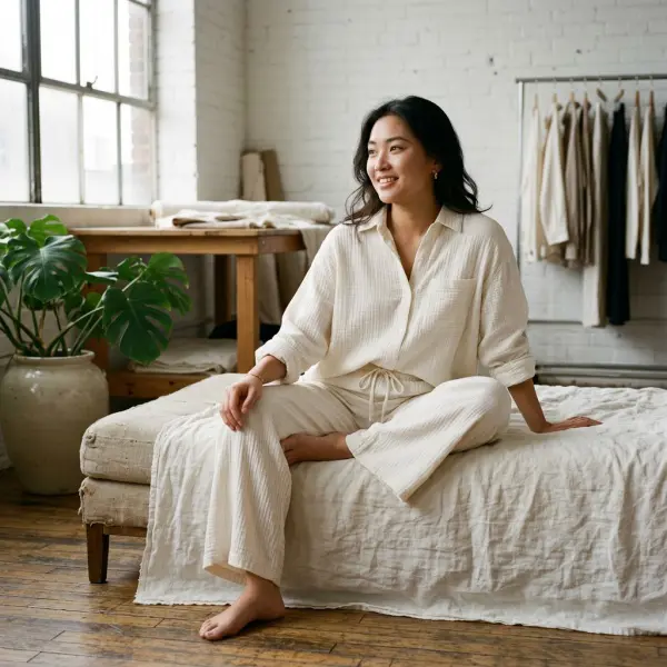 Busana kasual berbahan double gauze cotton yang ringan dan nyaman