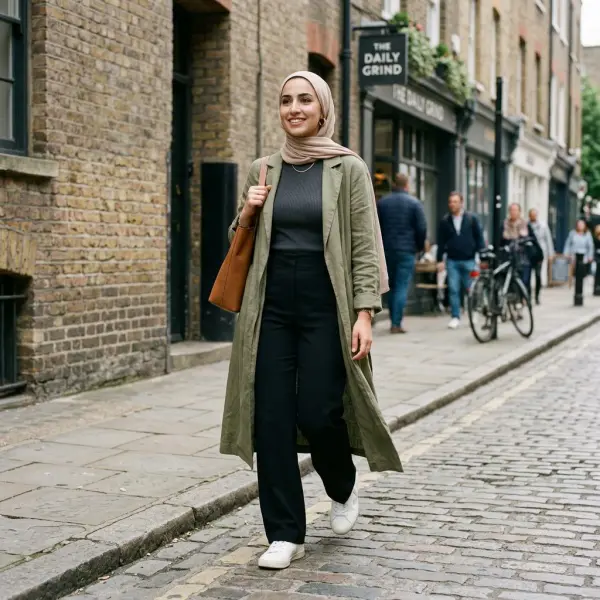 fashion muslim dengan layering sederhana yang tetap tampak segar