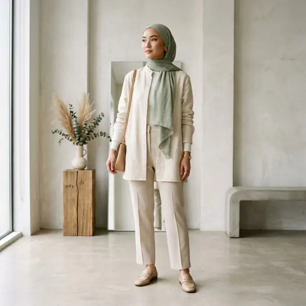 editorial fashion muslim dengan outfit sederhana yang tampak segar dan rapi