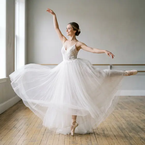 Ballet-inspired soft volume wedding dress with layered tulle and elegant bridal movement Ballet-inspired soft volume wedding dress with layered tulle and elegant bridal movement