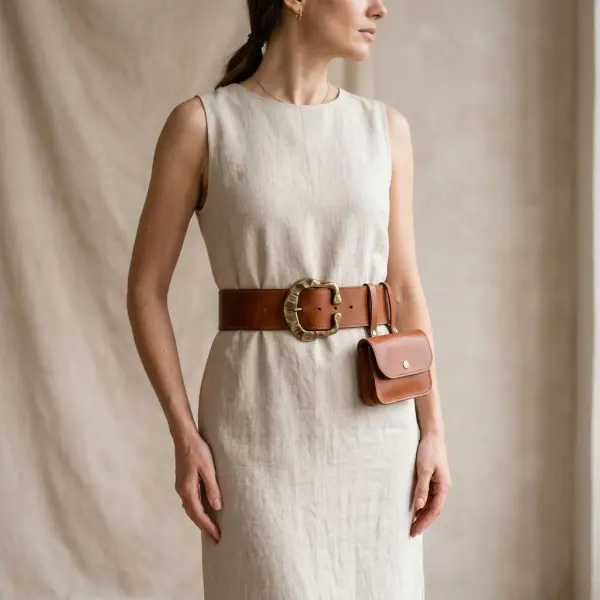 Wide statement belt with sculptural buckle and detachable mini pouch for 2026