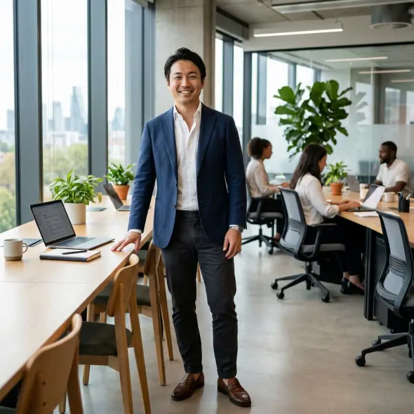 profesional mengenakan pakaian rapi dengan ekspresi percaya diri di lingkungan kerja modern profesional mengenakan pakaian rapi dengan ekspresi percaya diri di lingkungan kerja modern
