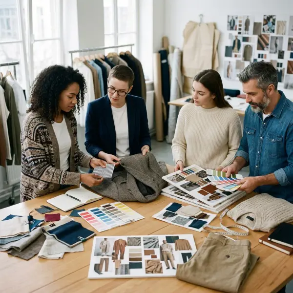 fashion team reviewing product development boards for personal style evolution