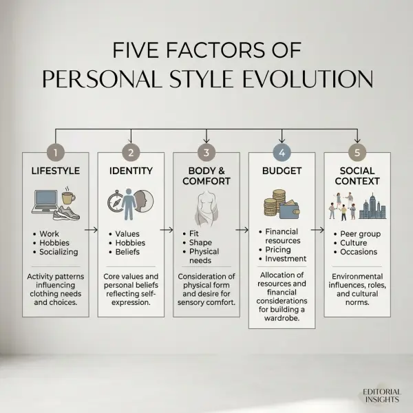 simple framework showing how personal style changes through lifestyle, identity, body, budget, and social context