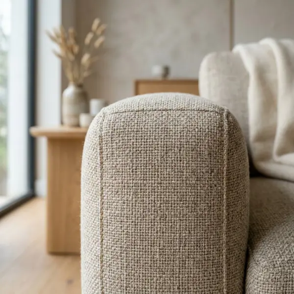 Close-up tekstur upholstery fabric pada sofa modern dengan tampilan elegan dan nyaman Close-up tekstur upholstery fabric pada sofa modern dengan tampilan elegan dan nyaman
