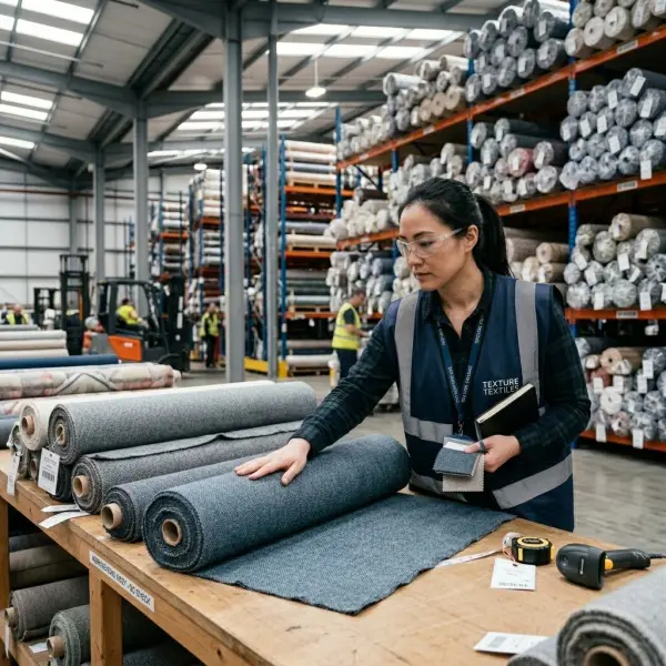 Pemeriksaan kualitas upholstery fabric sebelum digunakan dalam produksi sofa Pemeriksaan kualitas upholstery fabric sebelum digunakan dalam produksi sofa