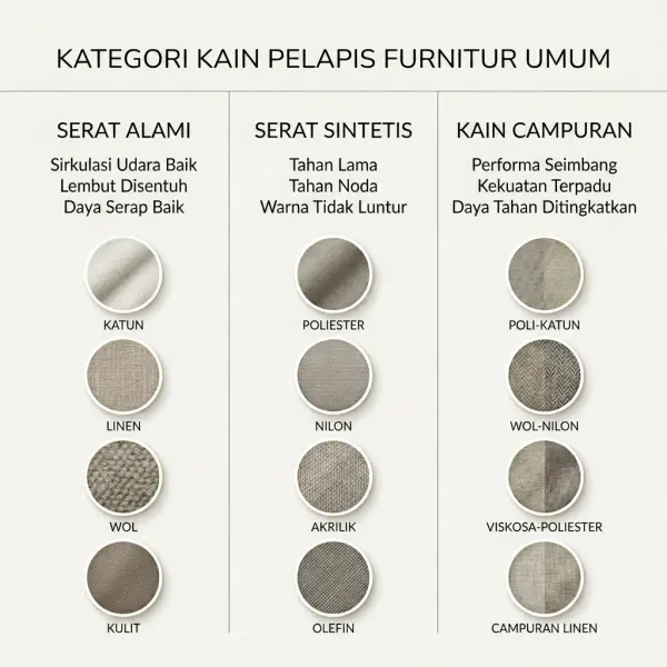 Diagram perbandingan material upholstery fabric untuk kebutuhan sofa dan interior Diagram perbandingan material upholstery fabric untuk kebutuhan sofa dan interior