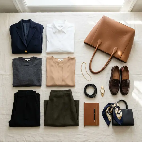 Capsule wardrobe kantor dengan pakaian yang mudah dipadukan