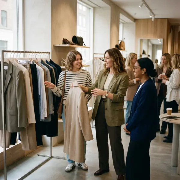 Fashion customers joining an engaged brand community styling workshop Fashion customers joining an engaged brand community styling workshop