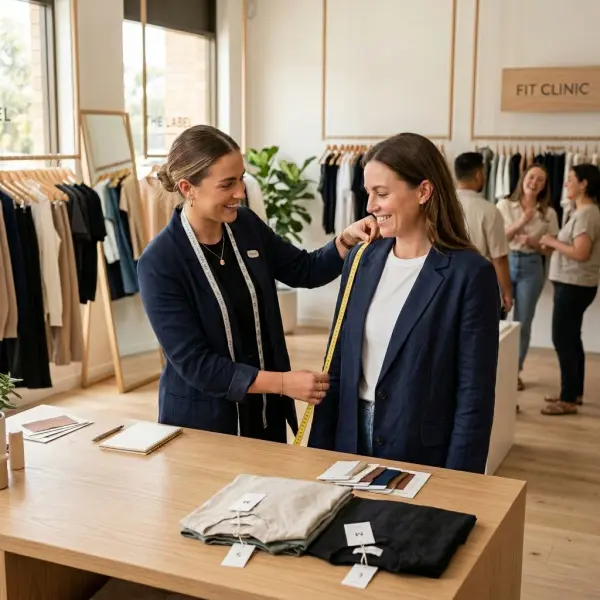 Fashion brand hosting a community fit clinic in a modern retail studio Fashion brand hosting a community fit clinic in a modern retail studio