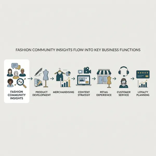 Operational map showing how fashion community insights support product, retail, content, and loyalty strategy Operational map showing how fashion community insights support product, retail, content, and loyalty strategy