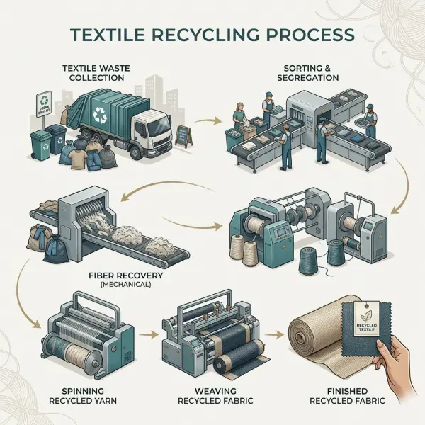 Proses pengolahan limbah tekstil menjadi serat baru untuk recycled fabric