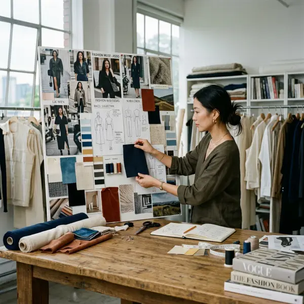 Desainer menyusun mood board yang terinspirasi dari seorang muse fashion Desainer menyusun mood board yang terinspirasi dari seorang muse fashion