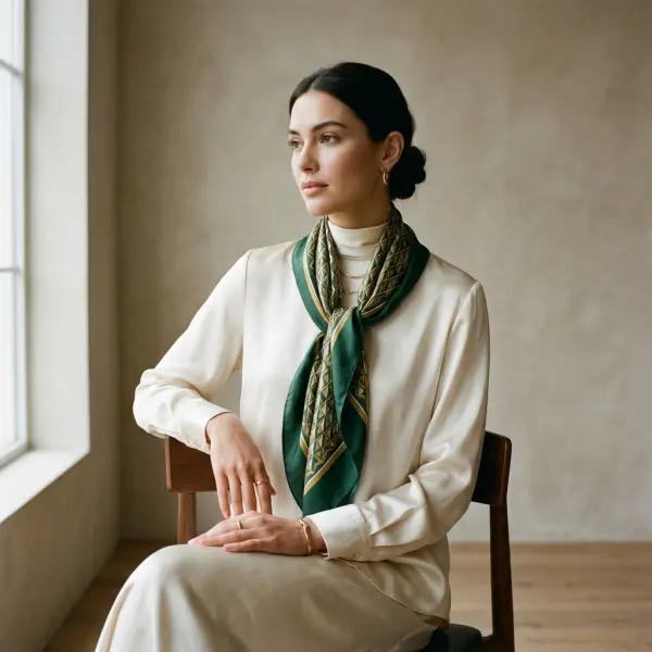 Premium silk fashion garment showing natural luster, fluid drape, and refined styling Premium silk fashion garment showing natural luster, fluid drape, and refined styling