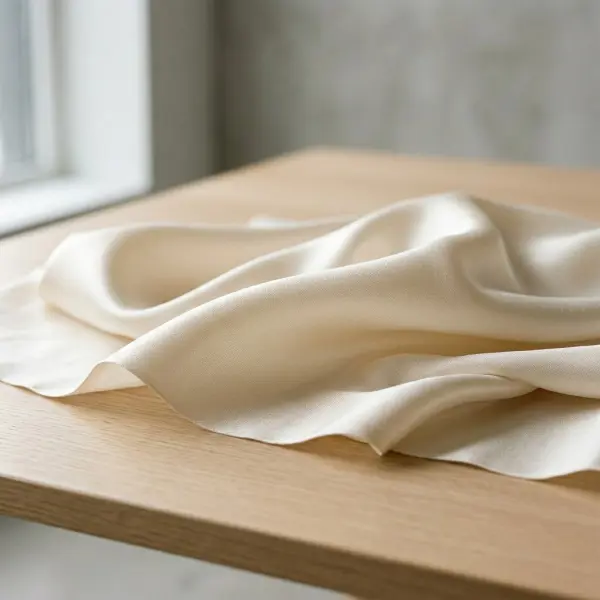 Close-up of natural silk fabric showing smooth texture, subtle sheen, and elegant drape