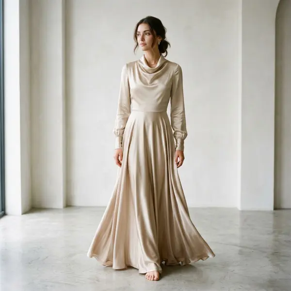 Silk garment photographed to show natural luster, movement, and premium drape Silk garment photographed to show natural luster, movement, and premium drape