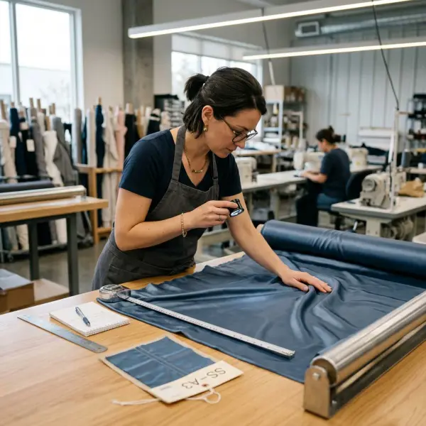 Quality control inspection of silk fabric for color, seam performance, and texture
