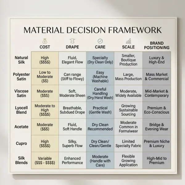 Decision framework comparing natural silk with silk-like textile alternatives